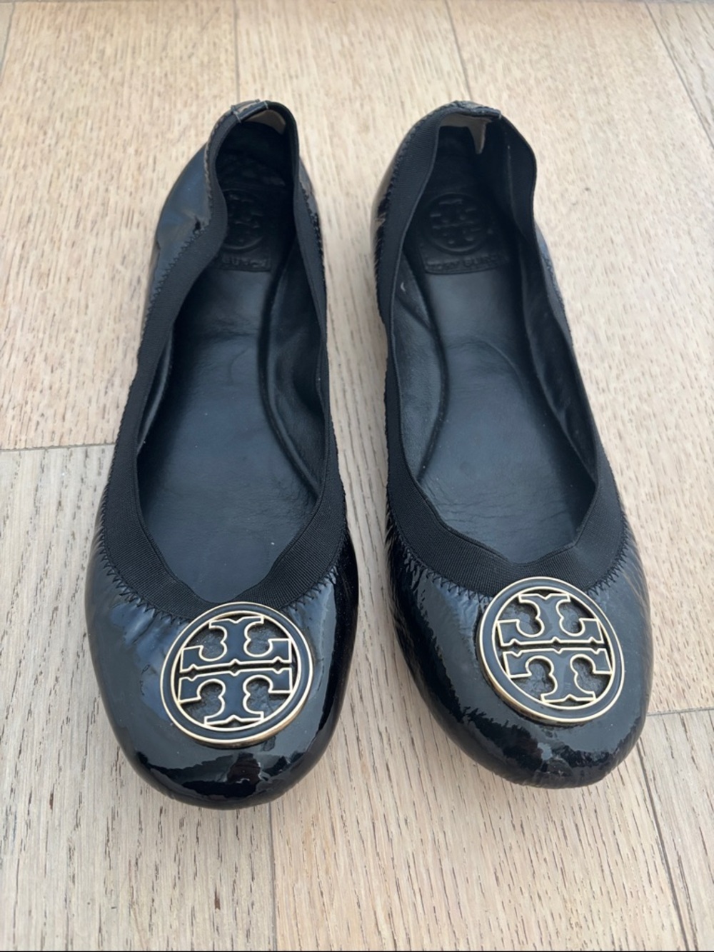 Tory Burch Black Patent Leather Logo Medallion Ballet Flats